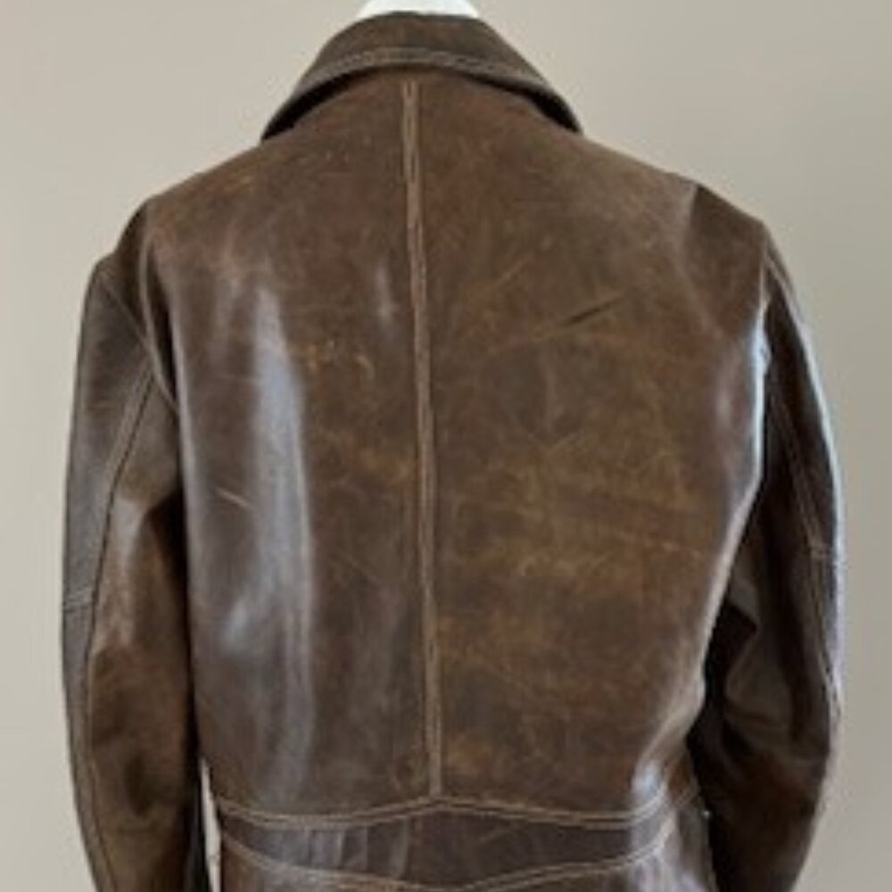 CAFE JUBILEE | Men's Distressed Brown Leather Jacket Sz Large - Picture 2 of 7